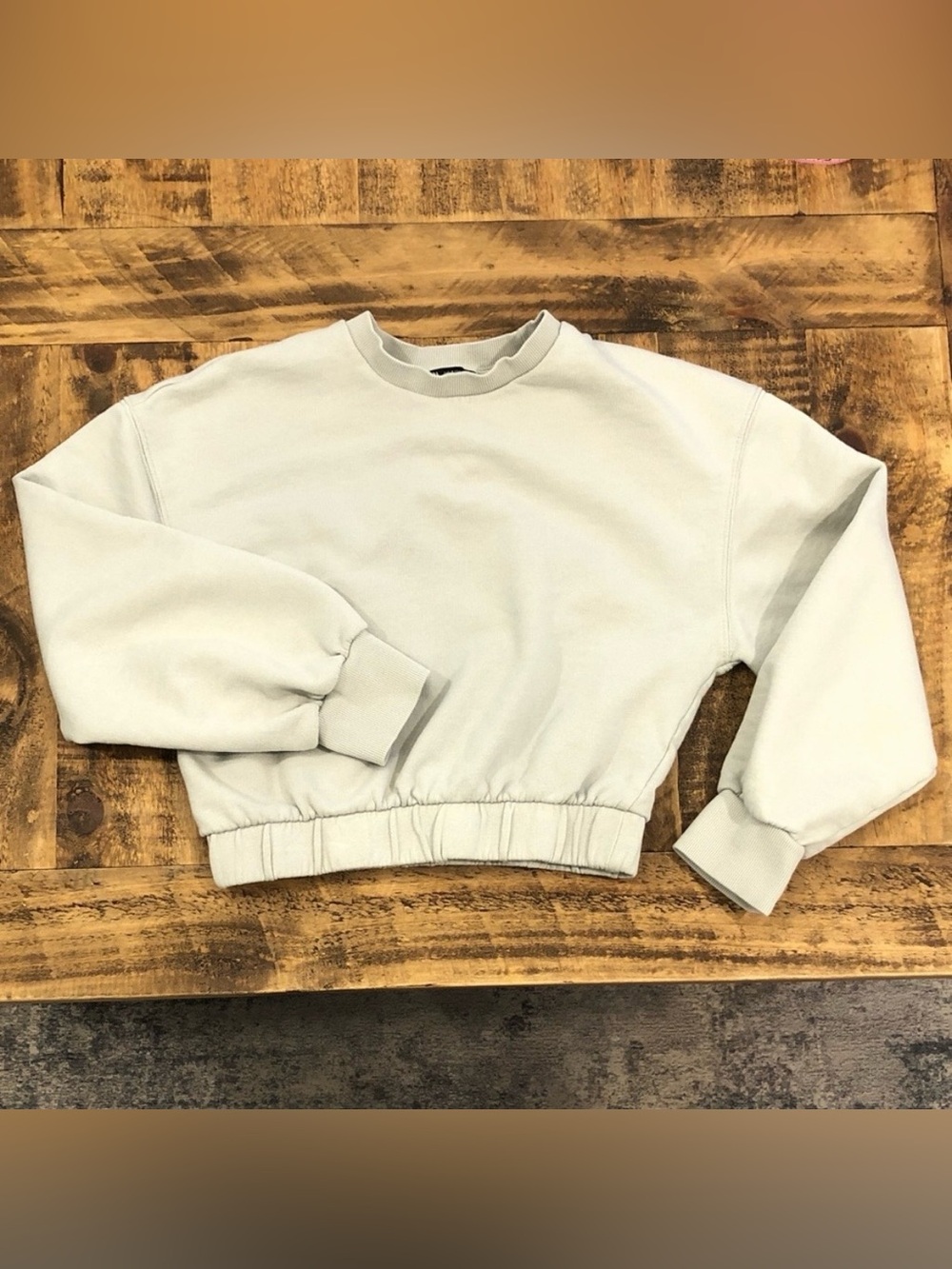 Zara Cropped Relaxed Crewneck Sweater in Light Gray